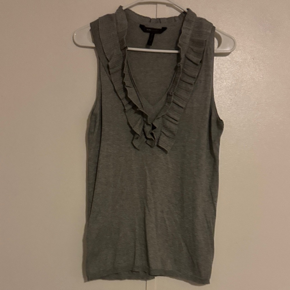 BCBGMaxAzria Gray Ruffle V-Neck Blouse